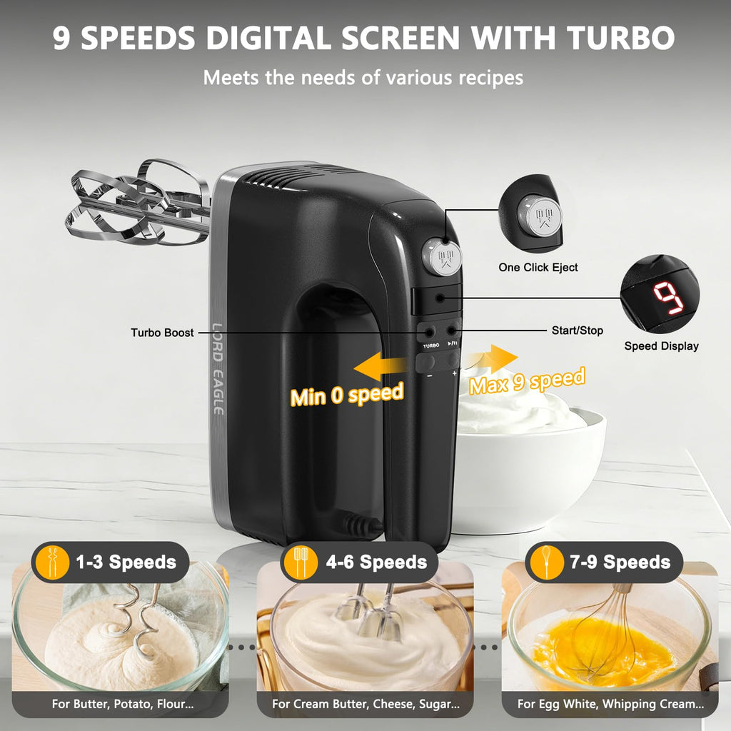 500W 9-Speed Digital Hand Mixer