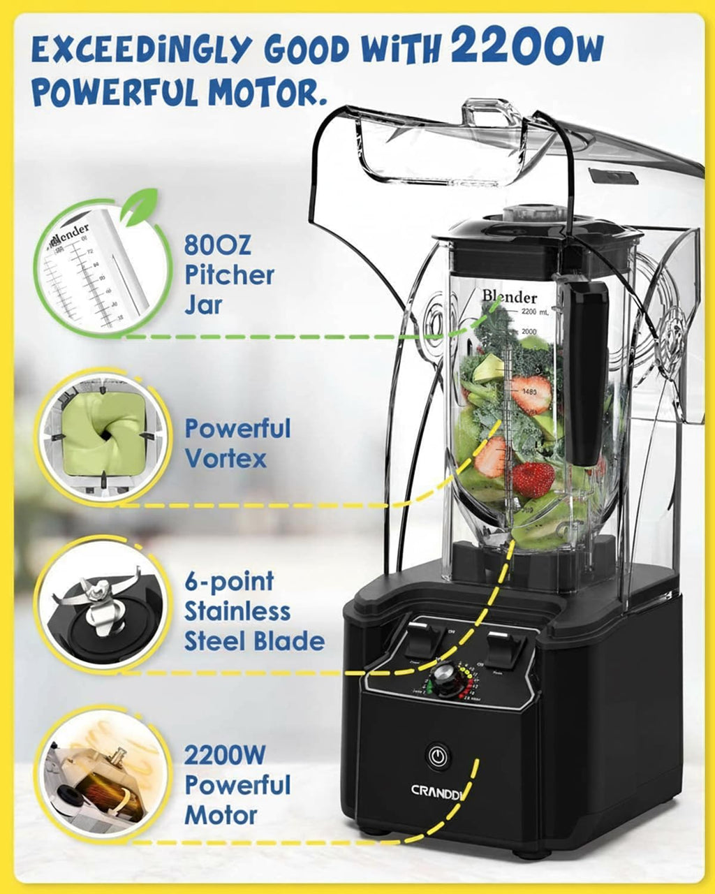2200W Quiet Commercial Blender