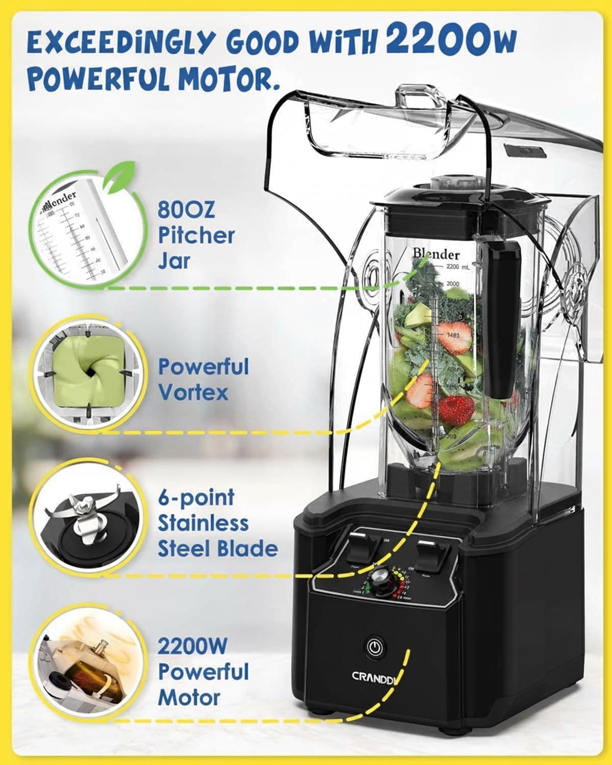 2200W Quiet Commercial Blender