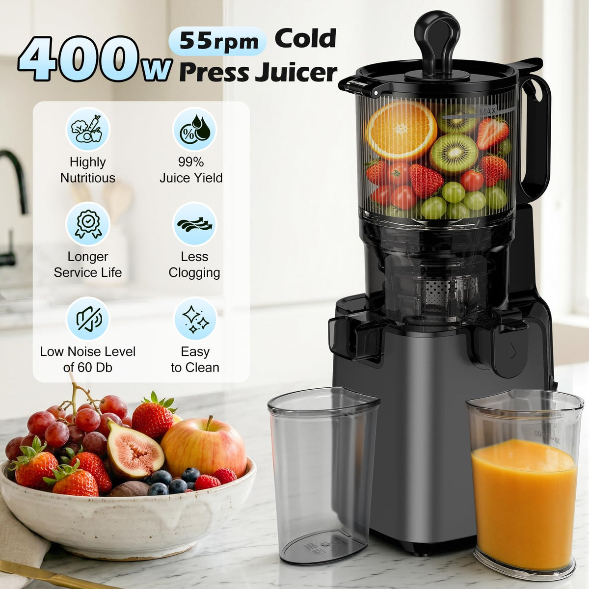 400W Wide-Chute Cold Press Juicer