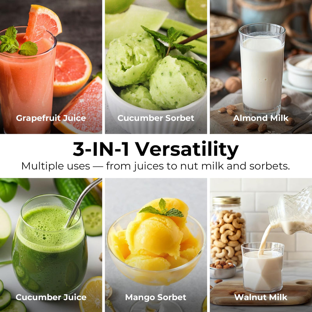 3-in-1 Wide-Chute Cold Press Juicer