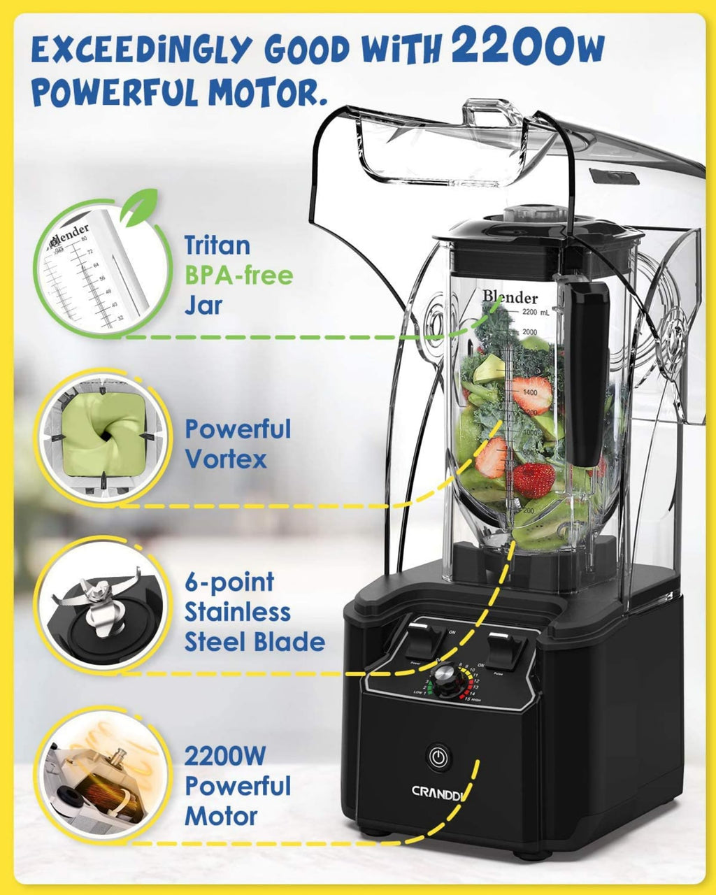 2200W 80oz Quiet Blender