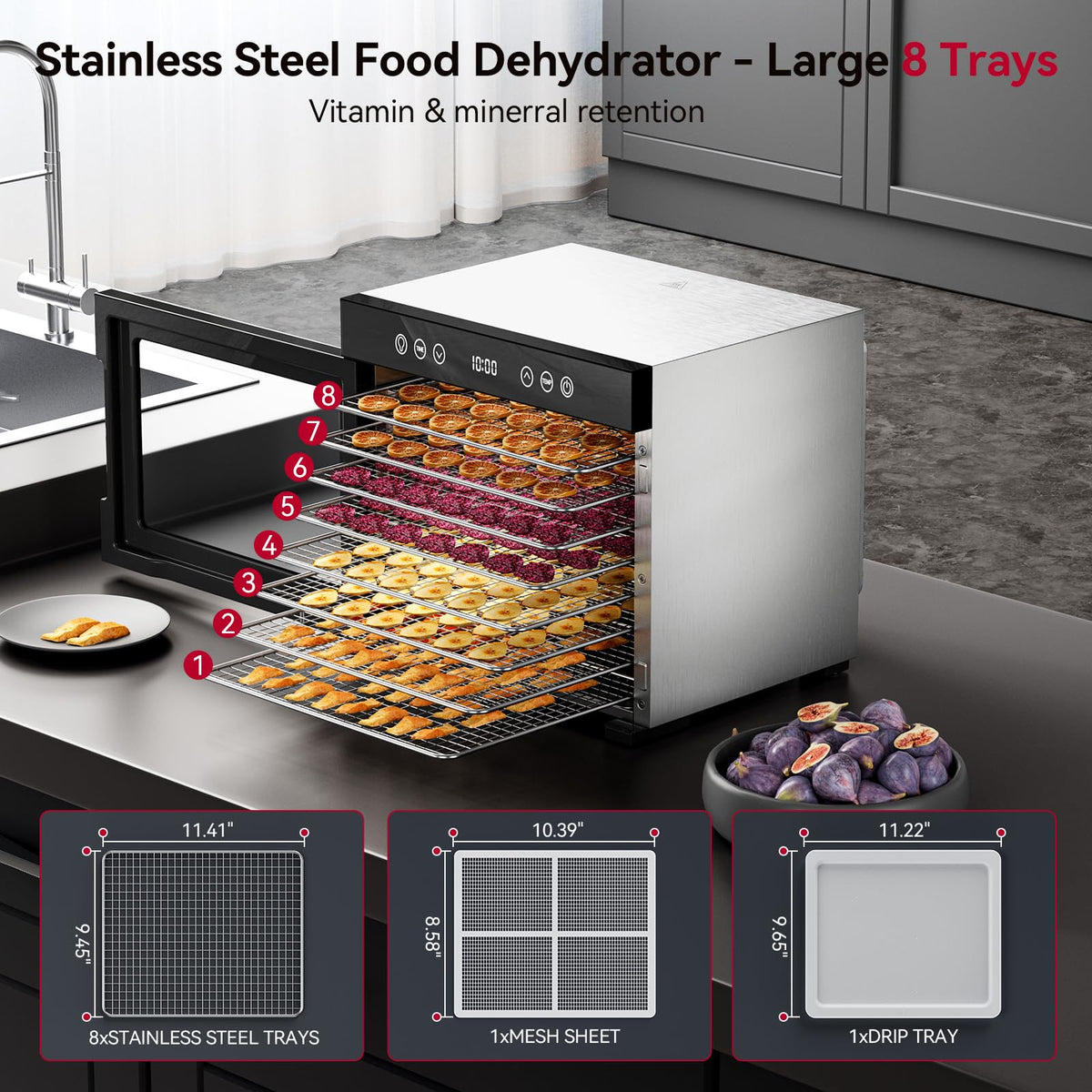 8-Tray Stainless Steel Food Dehydrator